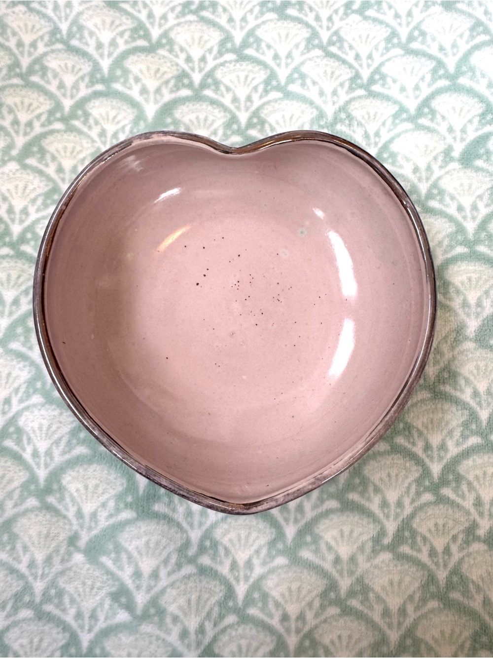 Hand-thrown Ceramic Heart Shaped Pink Bowl. Vintage Studio Pottery.